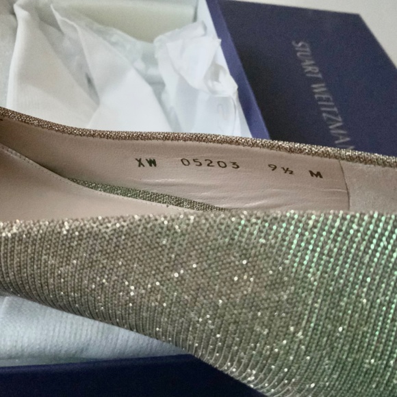 Stuart Weitzman Chelsea Gold Heel Pump Square Toe Dress Evening Fashion Shoe 9.5 - Picture 13 of 14